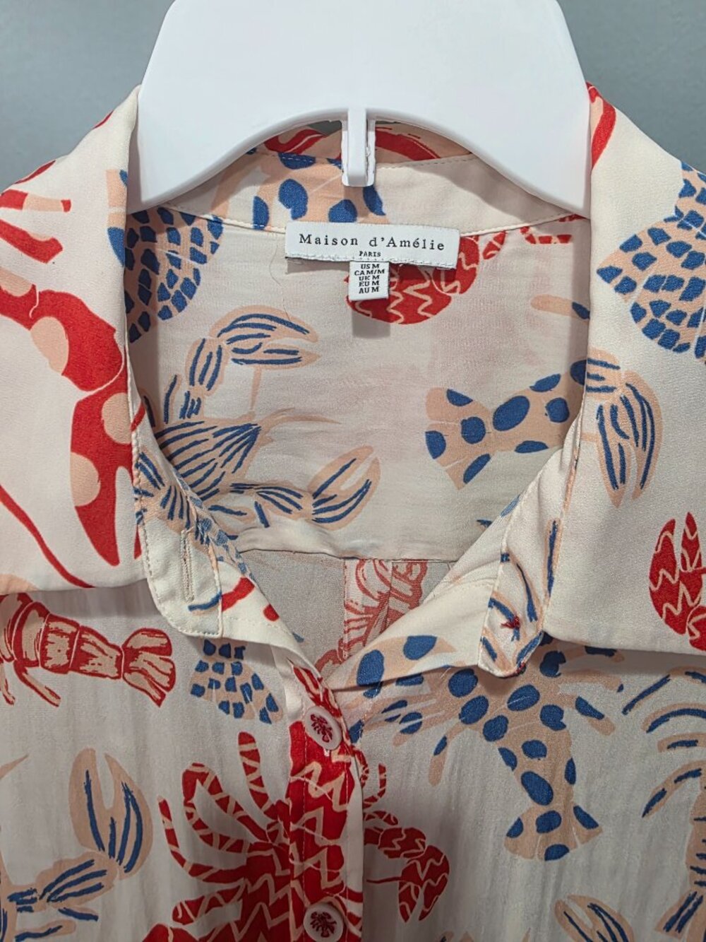 Maison d’Amelie Lobster Print Button Up Blouse Women’s Medium Sleeveless - Picture 3 of 5